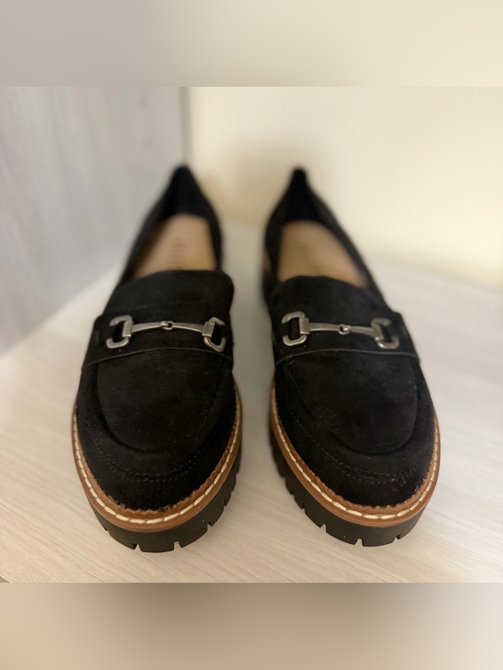 Chunky mini platform Black Suede Loafers